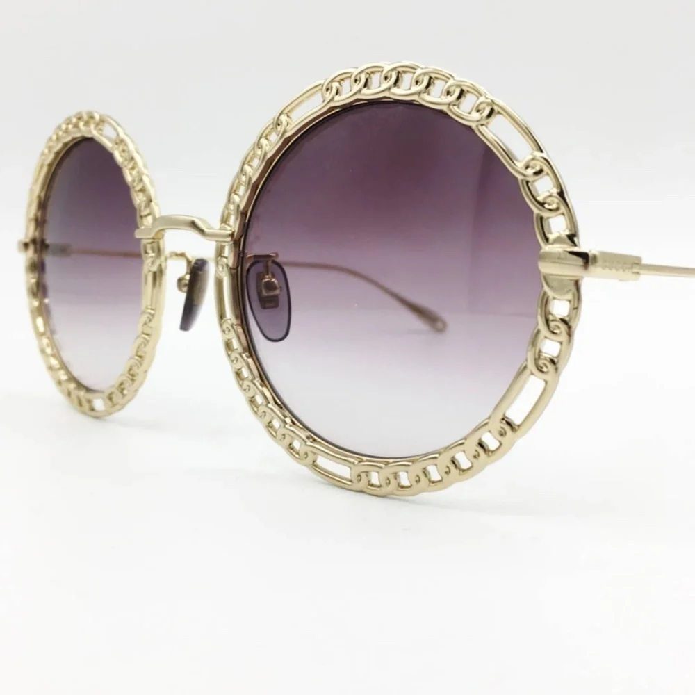 NWT Gucci GG1113S-002 Chain Gold Round 53mm Sunglasses